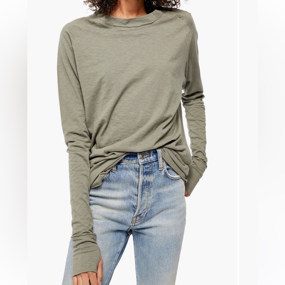 FREE PEOPLE ARDEN LONG TUNIC TEE WASHED UP GREEN LARGE - Picture 3 of 4